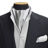WHITE BLACK TARTAN SILK CRAVAT &  POCKET SQUARE SET